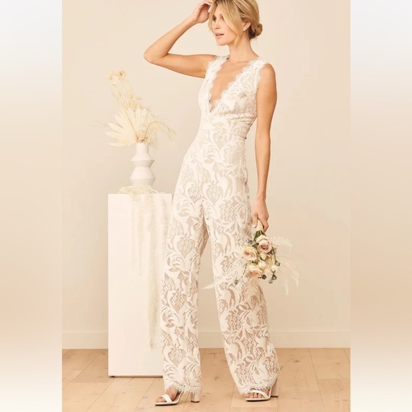 NWT Lulus Enamored With You White Lace Wide-Leg Jumpsuit, Womens Size XS